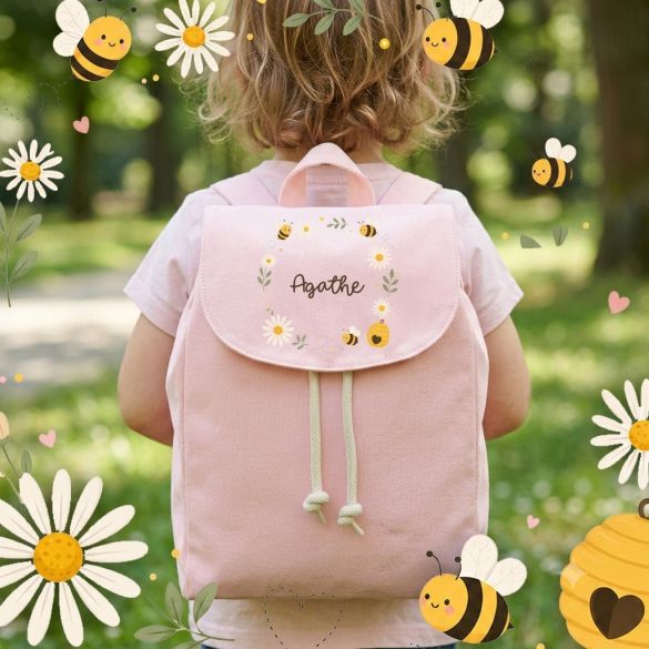 Sac à dos enfant personnalisé en coton bio modèle Abeilles, idéal pour la crèche et la maternelle