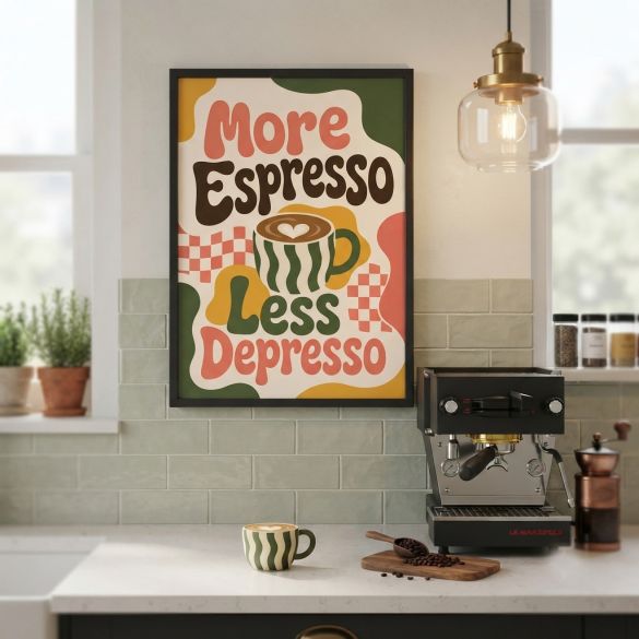 Affiche murale 'More Espresso Less Depresso' | Affiche déco cuisine et coin café