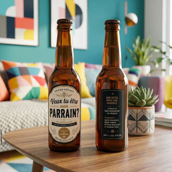Étiquette bière demande parrain | Veux-tu être mon parrain ? | Annonce grossesse originale | Sticker bouteille 33 cl