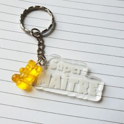 Porte clé plexi transparent et ourson Super Maître 