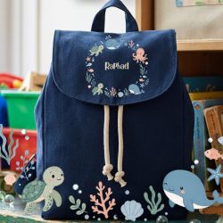 Sac à dos enfant personnalisé en coton bio modèle Océan, idéal pour la crèche et la maternelle