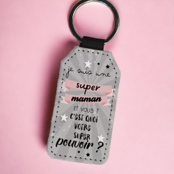Porte clés simili cuir Super Maman 